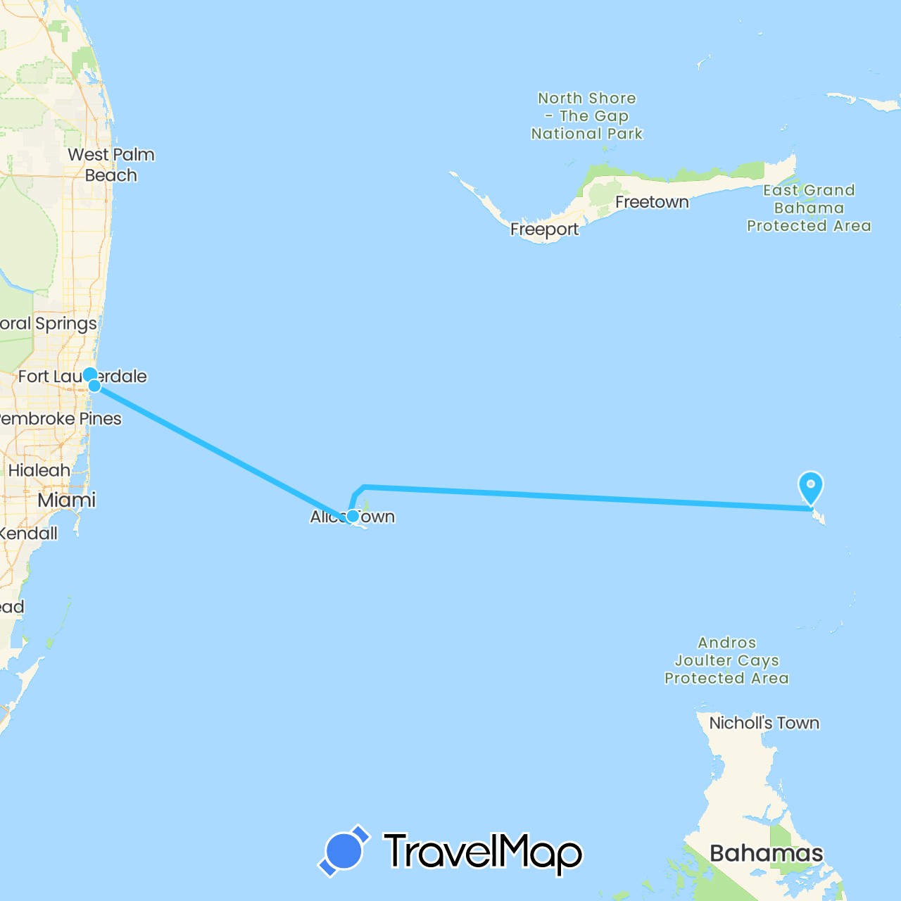 TravelMap itinerary: driving, boat in Bahamas, United States (North America)