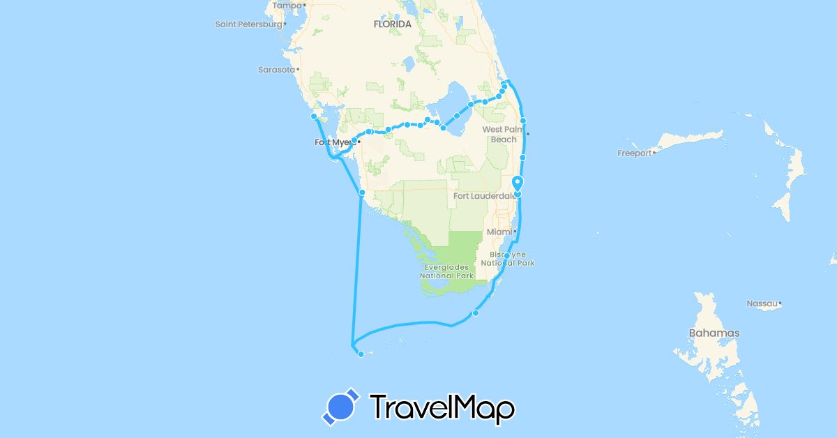 TravelMap itinerary: boat in United States (North America)