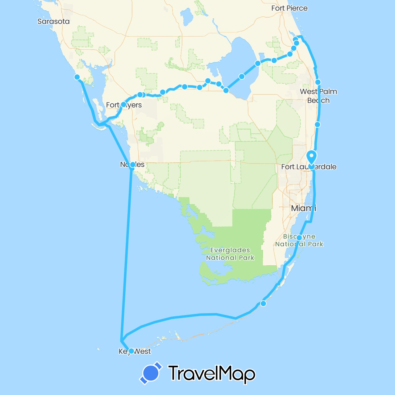 TravelMap itinerary: boat in United States (North America)