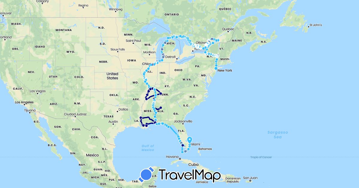 TravelMap itinerary: driving, cycling, boat in Canada, United States (North America)