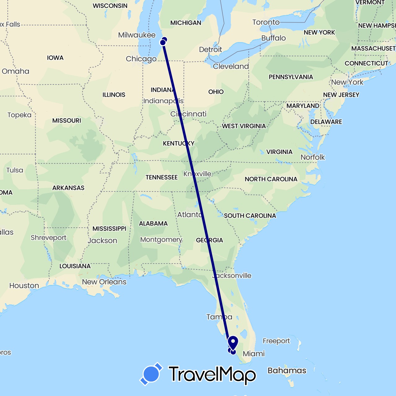 TravelMap itinerary: driving, cycling in United States (North America)