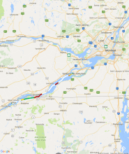 June 24 2018: Crysler Park Marina, Ontario to Salaberry-de-Valleyfield, Quebec map & log